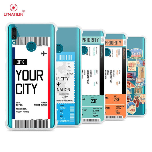 Huawei Y9 2019 Cover - Personalised Boarding Pass Ticket Series - 5 Designs - Clear Phone Case - Soft Silicon Borders