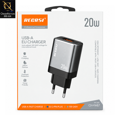 RECRSI 20W USB-A Fast Charger with EU 2-Pin Plug – Model CH-FA87