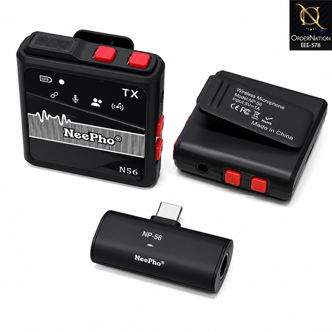 NeePho NP-56 Wireless Microphone System – Dual Microphone Set for Live Streaming, Interviews, Vlogging & Video Recording