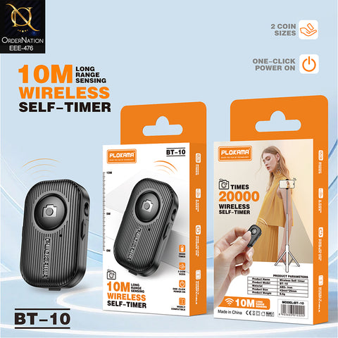 Plokama BT-10 Wireless Bluetooth Camera Remote Shutter for Smartphones – 10M Selfie Clicker
