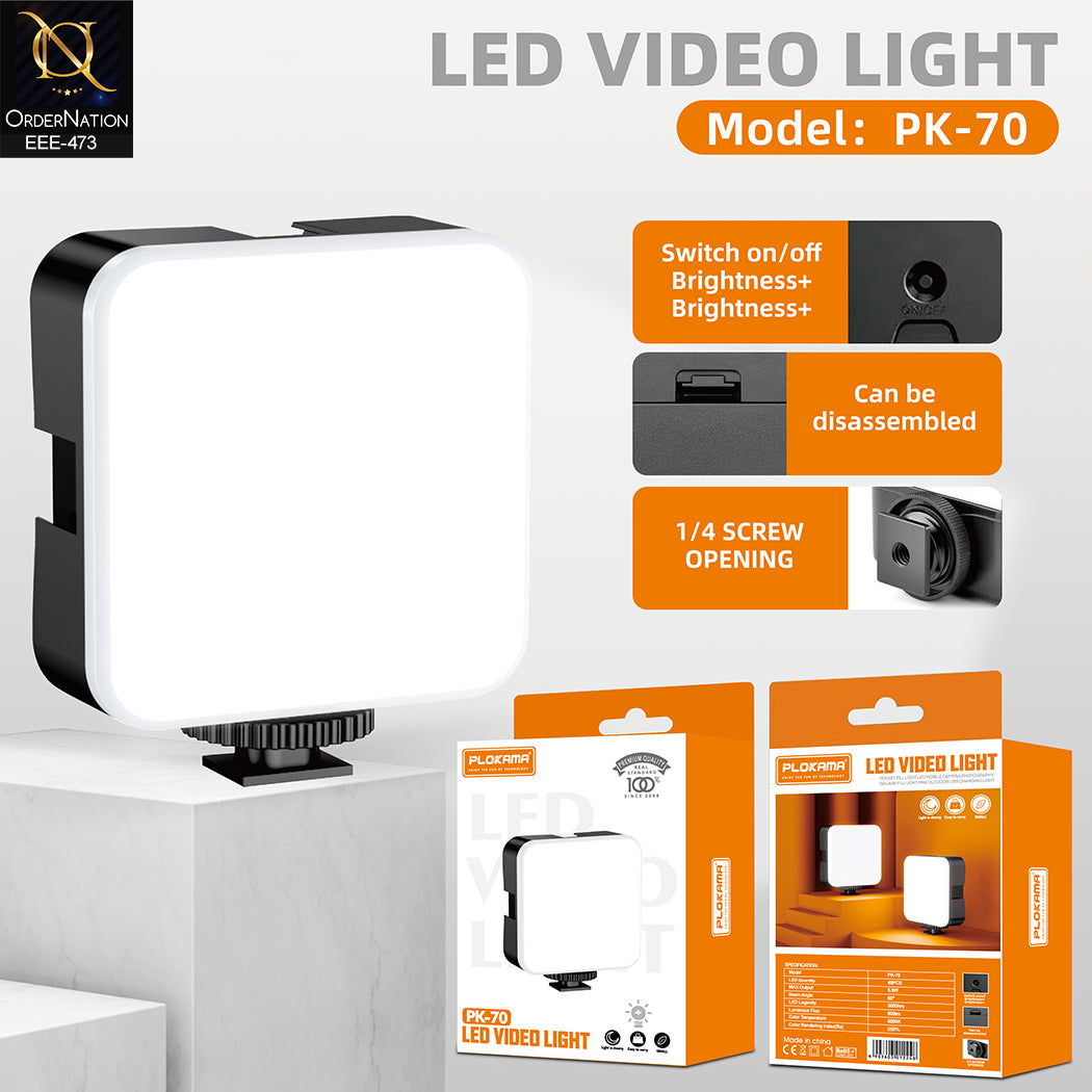Plokama PK-70 Portable Mini LED Video Light for Vlogging & Photography (Without Cell)
