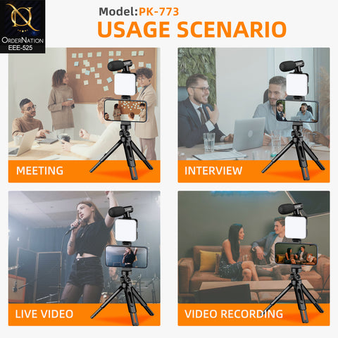 Plokama PK-773 Video Making Kit G Portable LED Fill Light with Microphone, Tripod & Universal Smartphone Holder