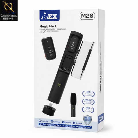 Rex M20 Magic 4-in-1 Wireless Lavalier Microphone with AI Noise Cancellation