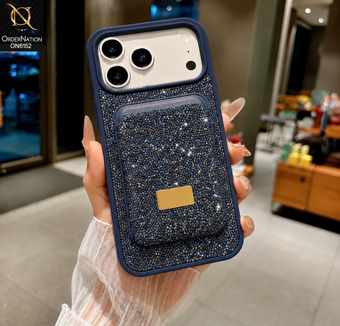 iPhone 17 Pro Max Cover - Blue - Luxury Crystal MagSafe Phone Case & Card Holder Set