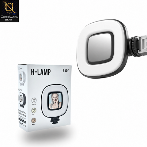 H Lamp Rechargeable Mini 360° Selfie Light with Mirror – Portable LED Fill Light for Tripod, Selfie Stick, Photography & Vlogging