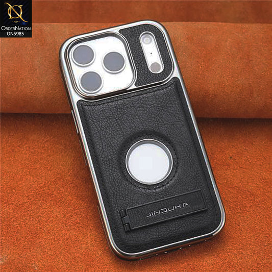 iPhone 17 Pro Max - Black - New Jinduka Luxury Metallic Frame Leather Protective Case With Kickstand