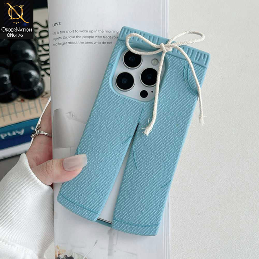 iPhone 15 Pro Max Cover - Blue - New Soft Silicon Trendy Blue Denim Look Phone Case with Rope