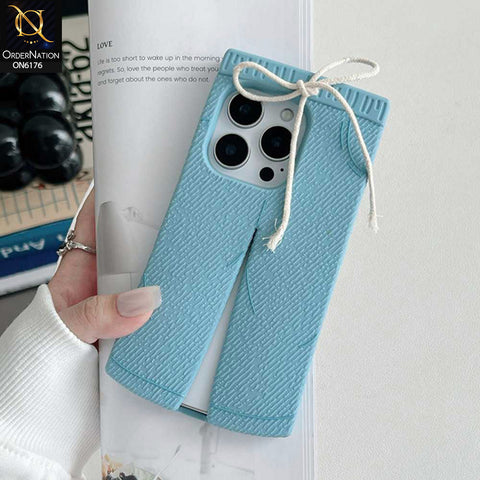 iPhone 15 Pro Max Cover - Blue - New Soft Silicon Trendy Blue Denim Look Phone Case with Rope