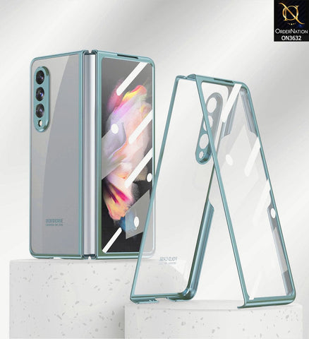 Samsung Galaxy Z Fold 4 5G Cover - Sierra Blue - Clear Tempered Glass Folding Hard Case Plating Frame