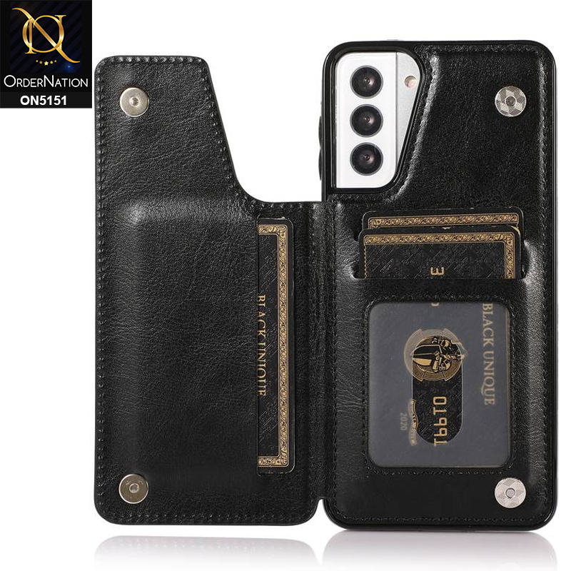 Samsung Galaxy S21 Plus 5G Cover - Black - Luxury PU Leather Card Holder Wallet Soft Case