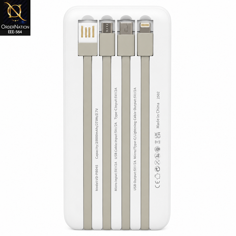 VEN-DENS VD-PB046 20000mAh Fast Charging Power Bank with Built-in Cables Digital Display Portable Battery Pack