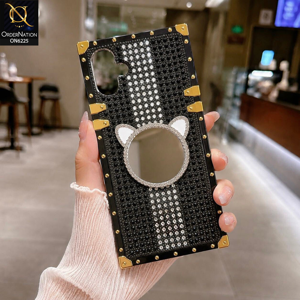 Infinix Smart 10 Cover -  Black - New Glamorous Bling Phone Cover with Crystal Animal Design Ring Holder