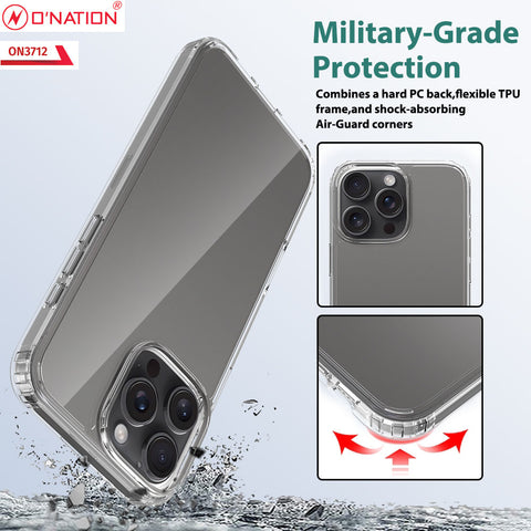 iPhone 16 Pro Max Cover - Transparent - ONation Crystal Series - Premium Quality Clear Case No Yellowing Back With Smart Shockproof Cushions