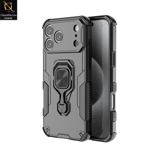 iPhone 17 Pro Max Cover - Black - New High Grade Quality Armor Case With Metal Ring And KickStand
