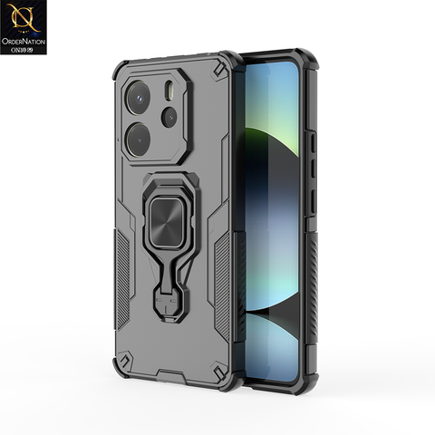 Xiaomi Redmi Note 14 4G Cover - Black - New High Grade Quality Armor Case With Metal Ring And KickStand