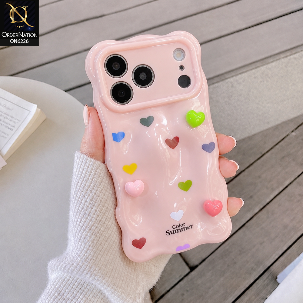 iPhone 17 Pro Cover - Pink - Cute 3D Heart Pattern Soft Protective Phone Case – Shockproof, Anti-Scratch, Stylish Grip Cover for Everyday Use