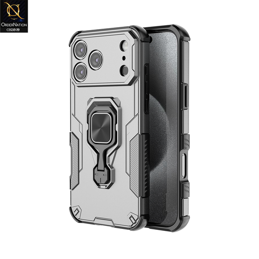 iPhone 17 Pro Max Cover - Gray - New High Grade Quality Armor Case With Metal Ring And KickStand