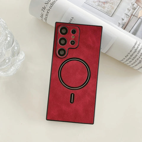 Samsung Galaxy S23 Ultra 5G Cover - Red - New Luxury Matte Leather Magnetic MagSafe Wireless Charging Soft Case