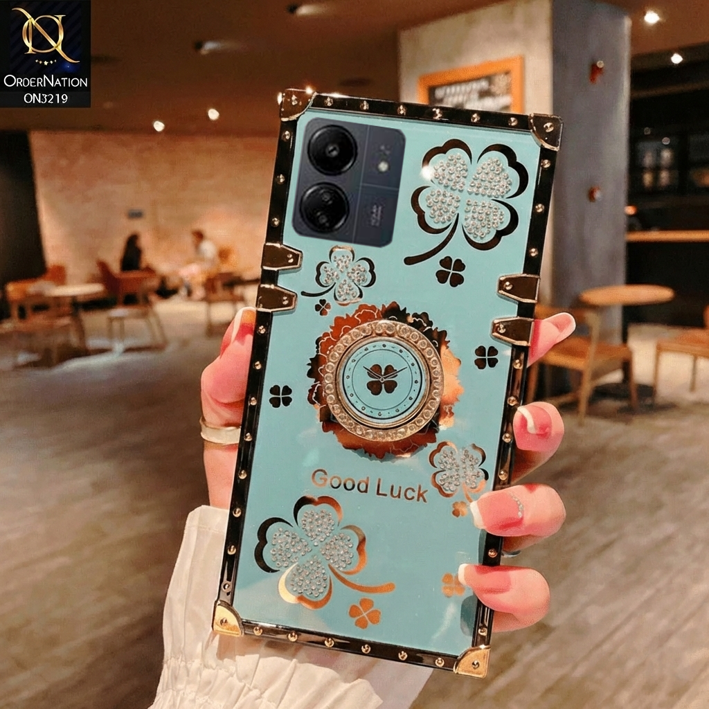 Xiaomi Redmi 13C Cover - Green - Square Bling Diamond Glitter Soft TPU Trunk Case with Ring Holder