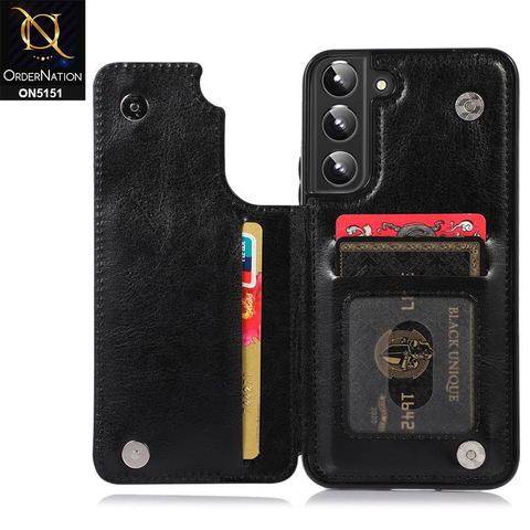 Samsung Galaxy S22 5G Cover - Black - Luxury PU Leather Card Holder Wallet Soft Case