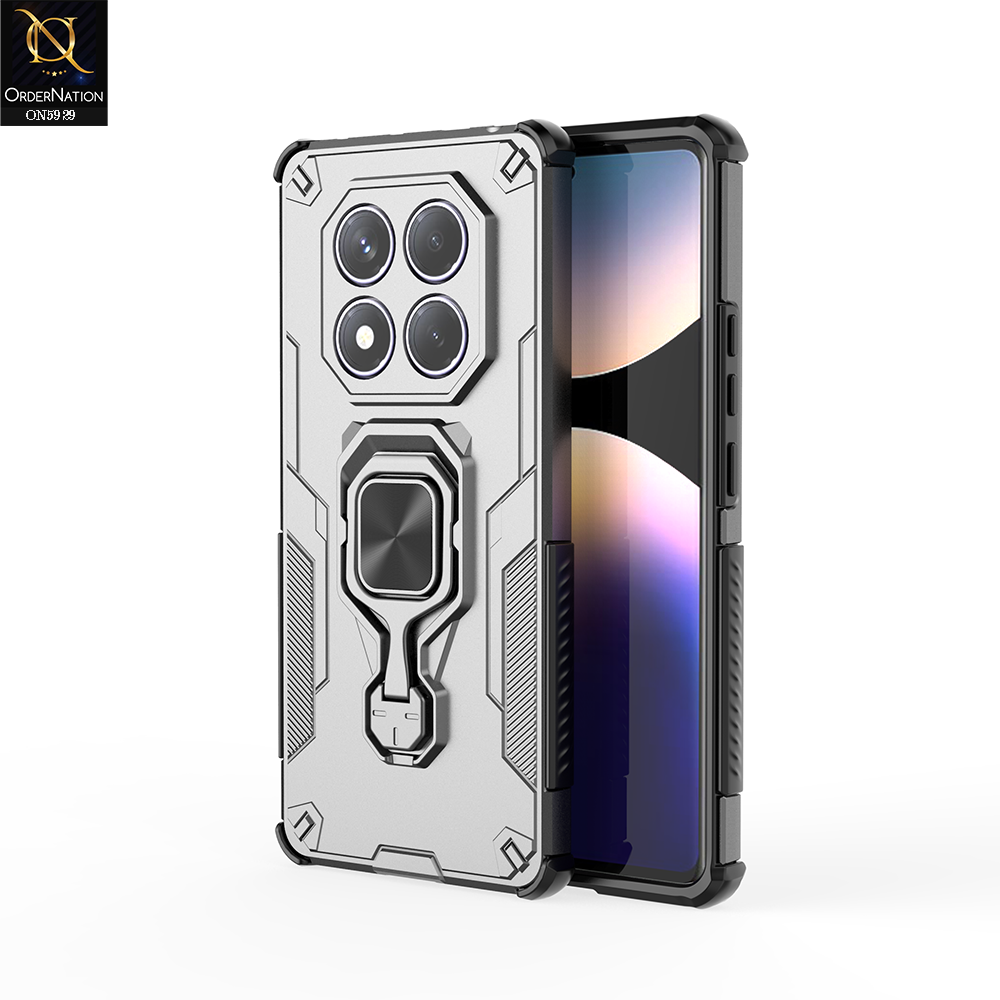 Xiaomi Redmi Note 14 Pro 4G Cover - Gray - New High Grade Quality Armor Case With Metal Ring And KickStand