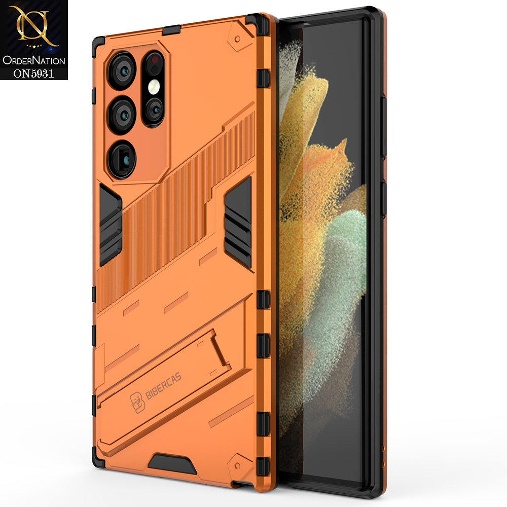 Samsung Galaxy S22 Ultra Cover - Orange - New Ultra Punk TPU Shockproof Phone Case with Kickstand And Camera Protection