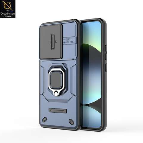 Xiaomi Redmi Note 14 4G Cover - Blue - New High Grade Quality Armor Case With Metal Ring And Kickstand And Sliding Camera Protection