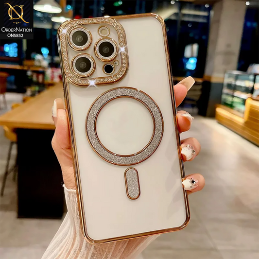 iPhone 16 Pro Max Cover - Golden - New Prime Opulent Luxurious Rhinestones Clear Case With MagSafe And Camera Protection