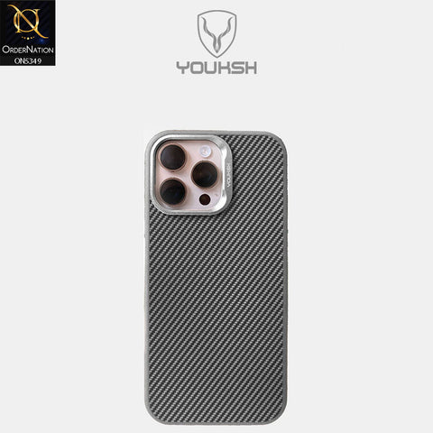 iPhone 15 Pro Max Cover - Gray - Youksh Carbon Fiber Soft Borders Case