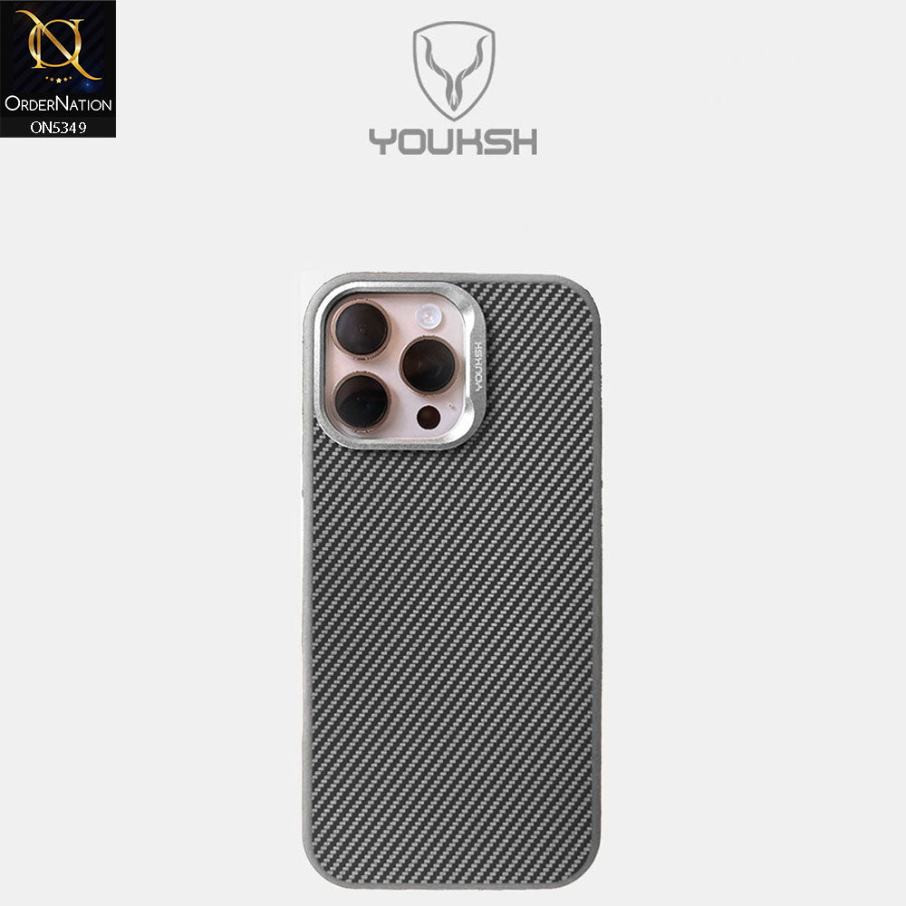 iPhone 15 Pro Cover - Gray - Youksh Carbon Fiber Soft Borders Case