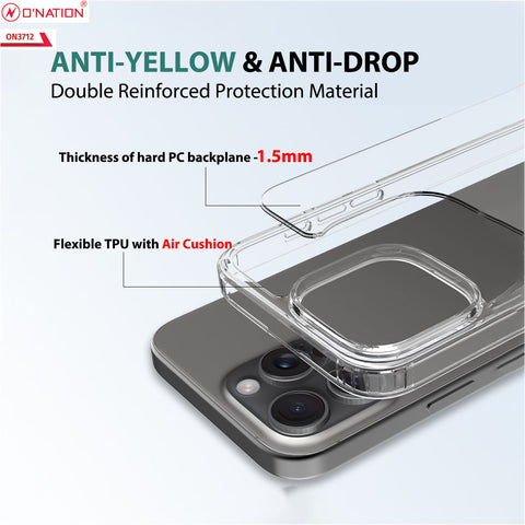 iPhone 16 Pro Max Cover - Transparent - ONation Crystal Series - Premium Quality Clear Case No Yellowing Back With Smart Shockproof Cushions