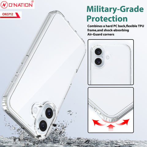 iPhone 16 Cover - Transparent - ONation Crystal Series - Premium Quality Clear Case No Yellowing Back With Smart Shockproof Cushions