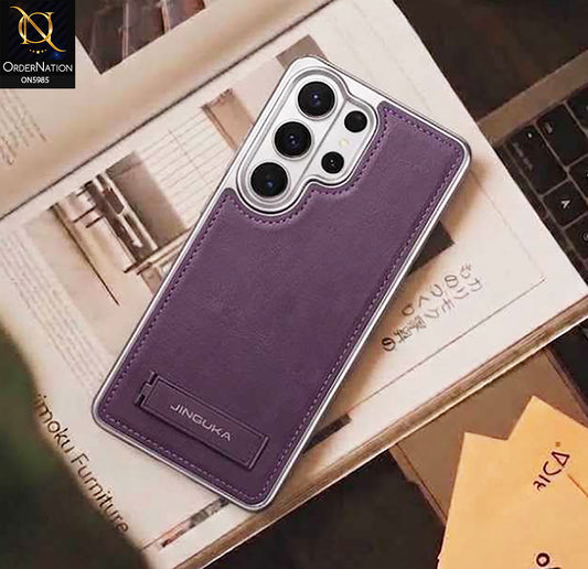 Samsung Galaxy S25 Ultra Cover - Purple - New JINDUKA Luxury Metallic Frame Leather Protective Case With Kickstand