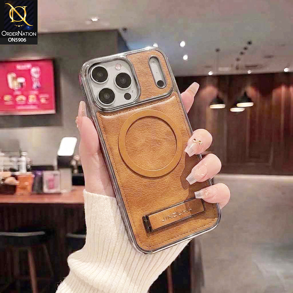 iPhone 17 Pro Max Cover - Brown - JINDUKA - New High Grade Quality Leather Textured Case with Magnetic and Kickstand