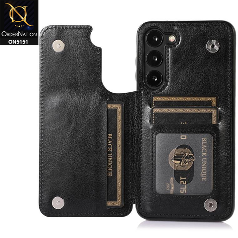 Samsung Galaxy S23 Cover - Black - Luxury PU Leather Card Holder Wallet Soft Case