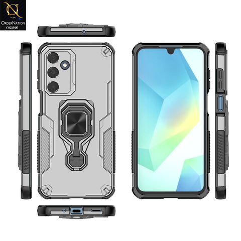 Samsung Galaxy A35 Cover - Gray - New High Grade Quality Armor Case With Metal Ring And KickStand