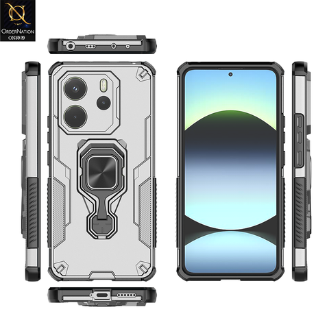 Xiaomi Redmi Note 14 4G Cover - Gray - New High Grade Quality Armor Case With Metal Ring And KickStand