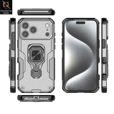 iPhone 17 Pro Max Cover - Gray - New High Grade Quality Armor Case With Metal Ring And KickStand