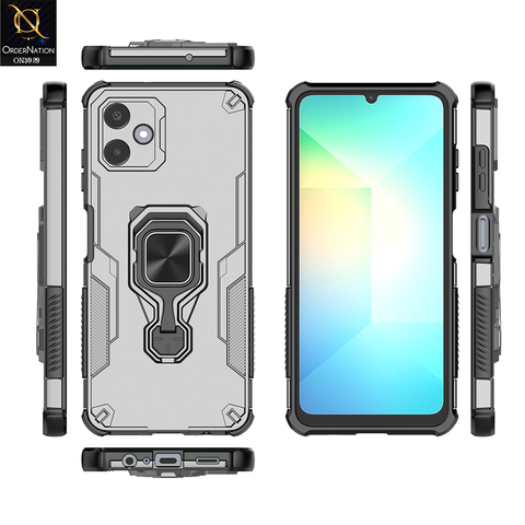 Samsung Galaxy A06 Cover - Gray - New High Grade Quality Armor Case With Metal Ring And KickStand