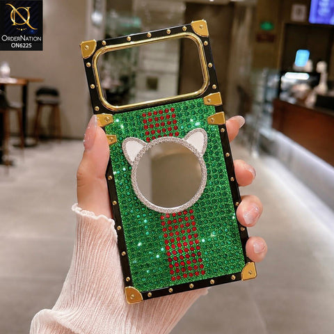 iPhone 18 Pro Max Cover -  Green - New Glamorous Bling Phone Cover with Crystal Animal Design Ring Holder
