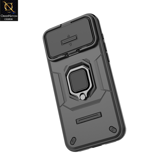 iPhone 17 Pro Cover - Black - New High Grade Quality Armor Case With Metal Ring And Kickstand And Sliding Camera Protection