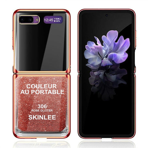 Samsung Galaxy Z Flip Cover - Couleur Au Portable Series - D260 - Premium Electroplated Infinity Ultra Shine Glass Soft Silicon Borders Case ( Fast Delivery )