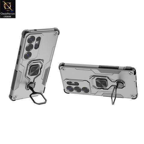 Samsung Galaxy S25 Ultra Cover - Gray - New High Grade Quality Armor Case With Metal Ring And KickStand