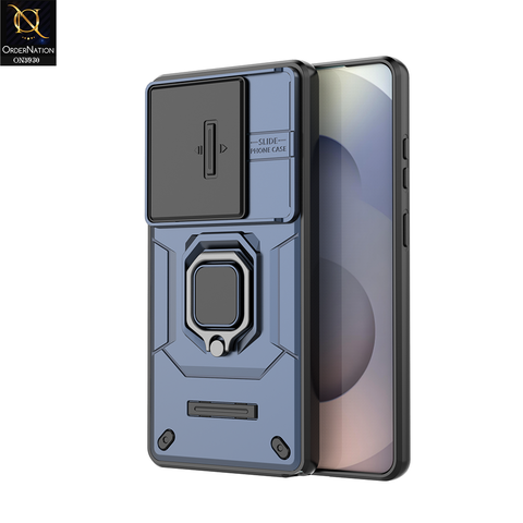 Samsung Galaxy S26 Ultra Cover - Blue - New High Grade Quality Armor Case With Metal Ring And Kickstand And Sliding Camera Protection