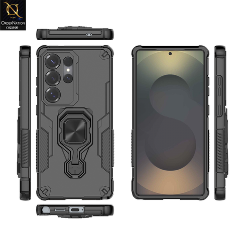 Samsung Galaxy S25 Ultra Cover - Black - New High Grade Quality Armor Case With Metal Ring And KickStand