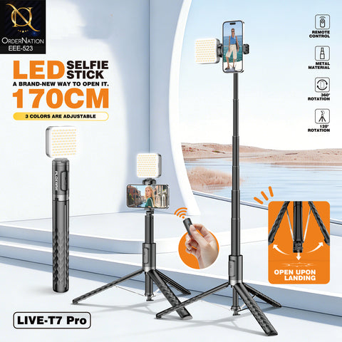 Plokama Live-T7 Pro 170cm LED Selfie Stick with Remote Control, Adjustable Fill Light, 360° Rotation & Tripod Stand
