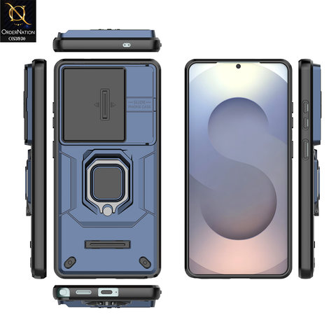 Samsung Galaxy S26 Ultra Cover - Blue - New High Grade Quality Armor Case With Metal Ring And Kickstand And Sliding Camera Protection