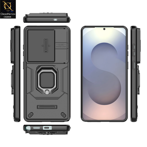 Samsung Galaxy S26 Ultra Cover - Black - New High Grade Quality Armor Case With Metal Ring And Kickstand And Sliding Camera Protection