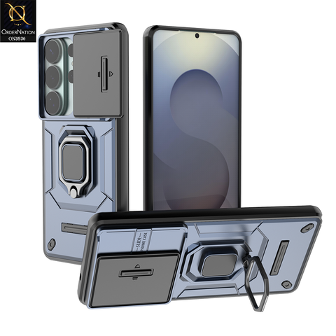 Samsung Galaxy S26 Ultra Cover - Blue - New High Grade Quality Armor Case With Metal Ring And Kickstand And Sliding Camera Protection