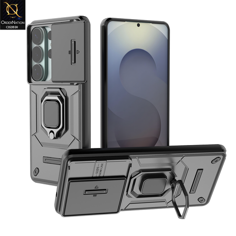 Samsung Galaxy S26 Ultra Cover - Black - New High Grade Quality Armor Case With Metal Ring And Kickstand And Sliding Camera Protection